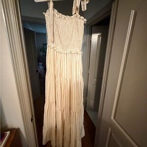 Elegant Cream Maxi Dress with tie bow straps S